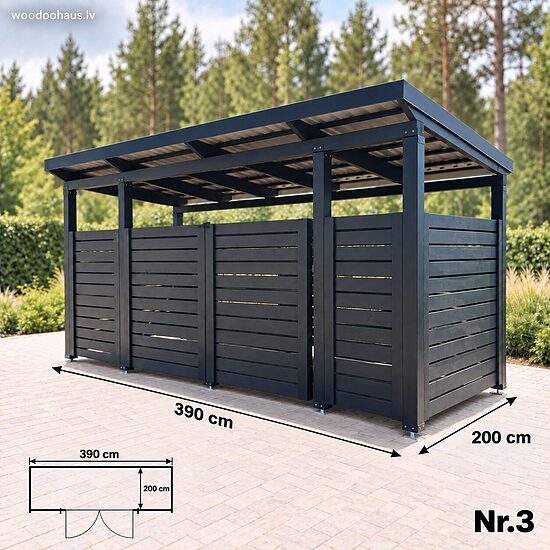 Open-Style Waste Bin Shelter – 3 Bins